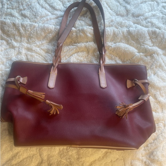 Dooney & Bourke Burgundy Tote with Tan Trim and Braided Straps - Picture 5 of 5